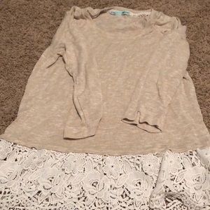 Maurices tan sweater with lace bottom